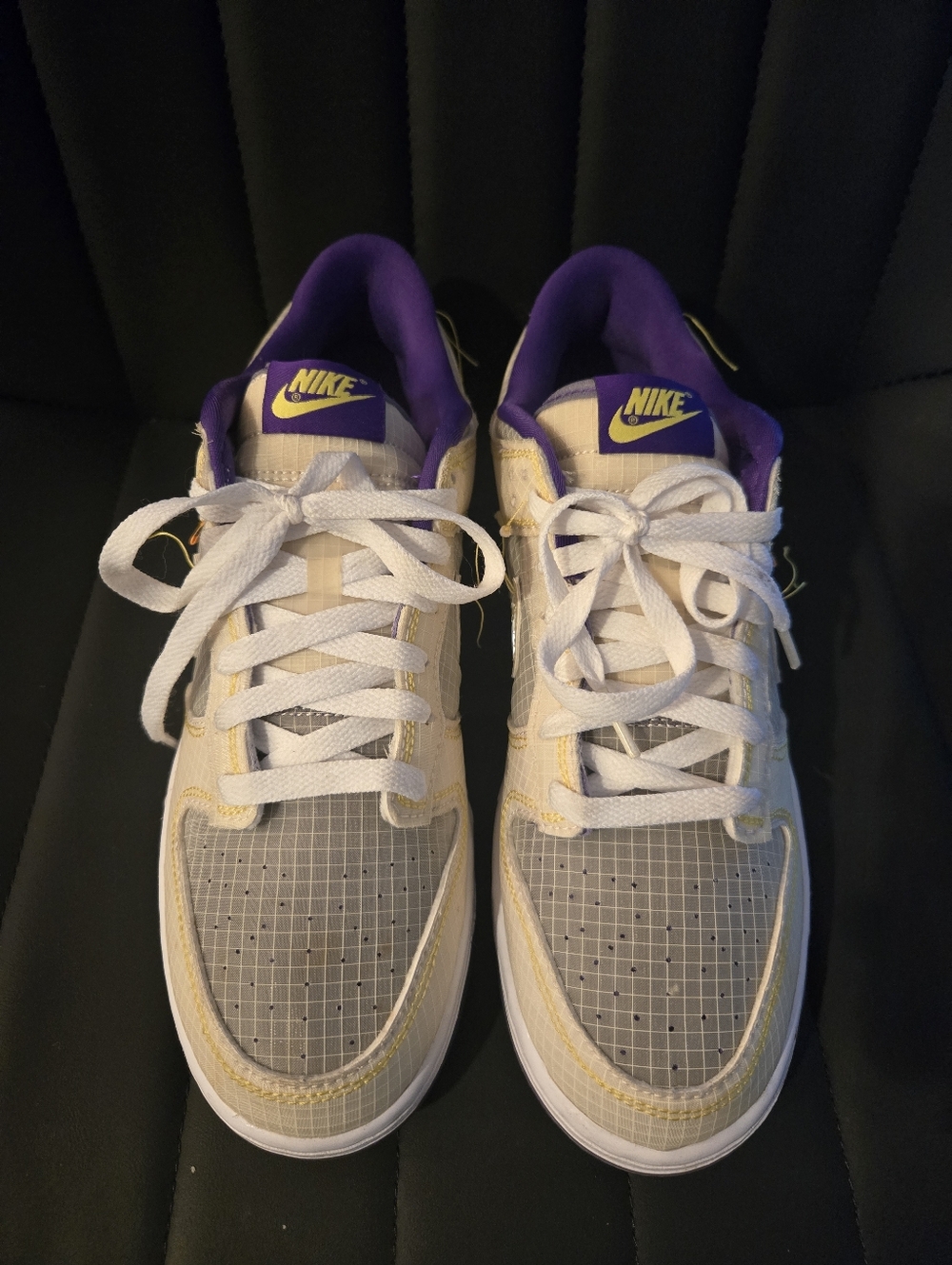 Union LA x Nike Dunk Low-Top Sneakers in White, Gray & Purple Accent
